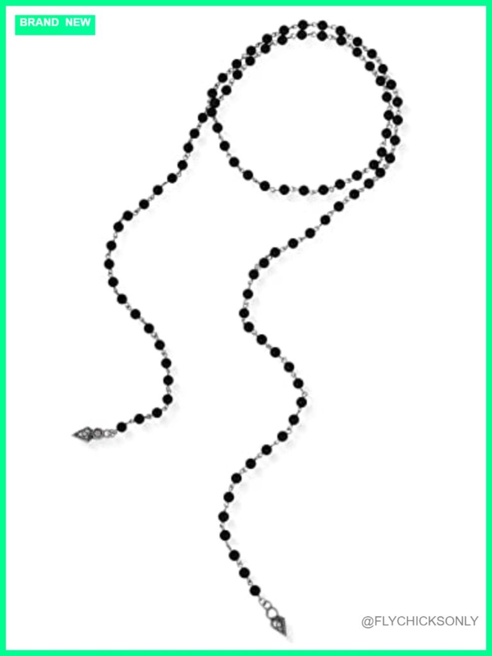 Gothic Long Rosary Bead Necklace Zinc Alloy Black Onyx Y-Necklace Boho